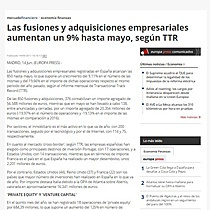 Las fusiones y adquisiciones empresariales aumentan un 9% hasta mayo, segn TTR